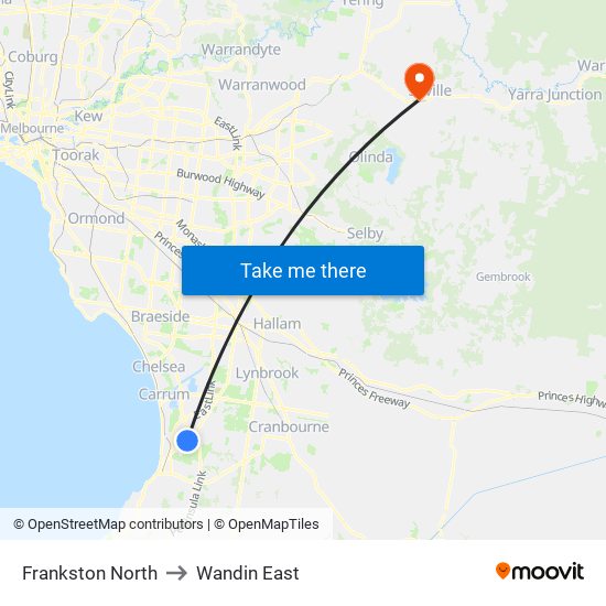 Frankston North to Wandin East map