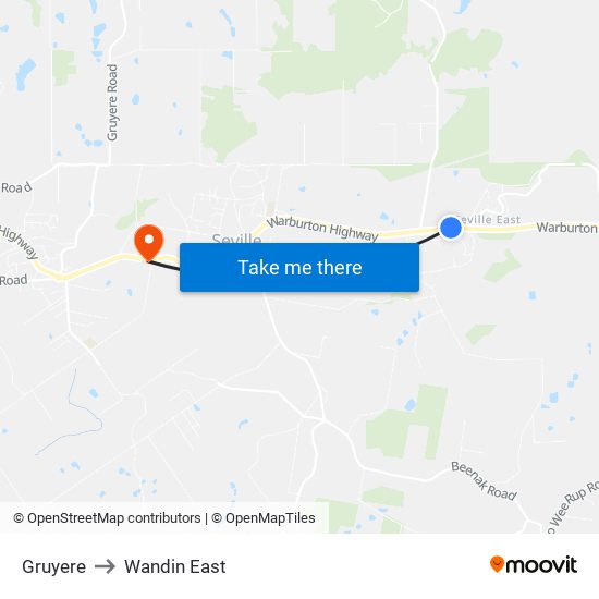 Gruyere to Wandin East map
