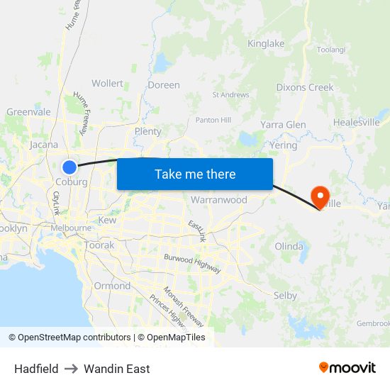 Hadfield to Wandin East map