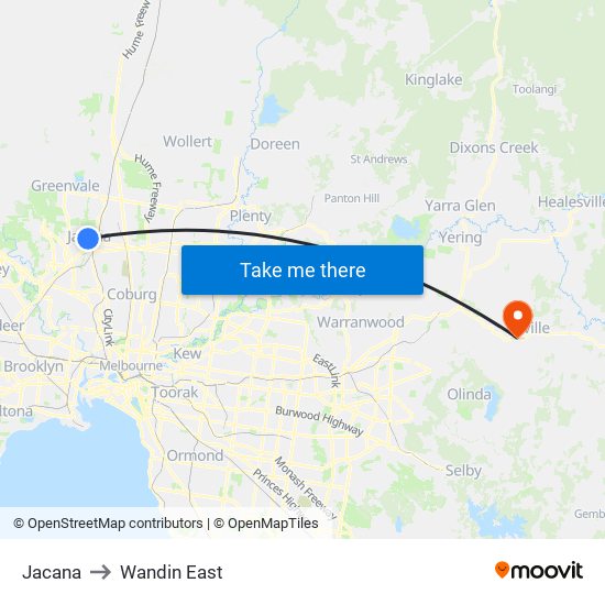 Jacana to Wandin East map