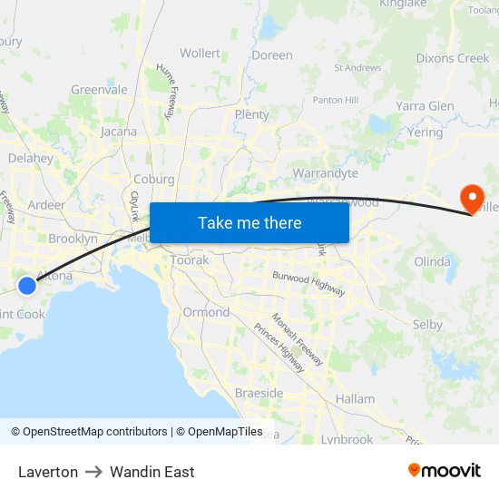 Laverton to Wandin East map