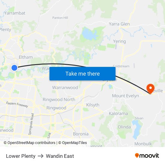 Lower Plenty to Wandin East map