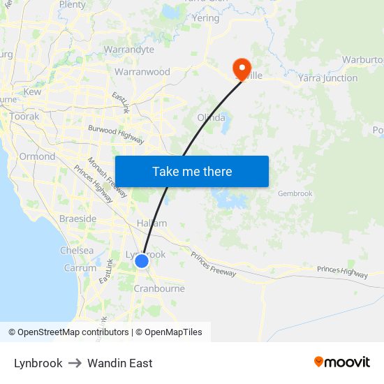 Lynbrook to Wandin East map