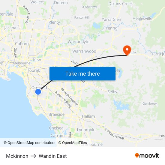 Mckinnon to Wandin East map