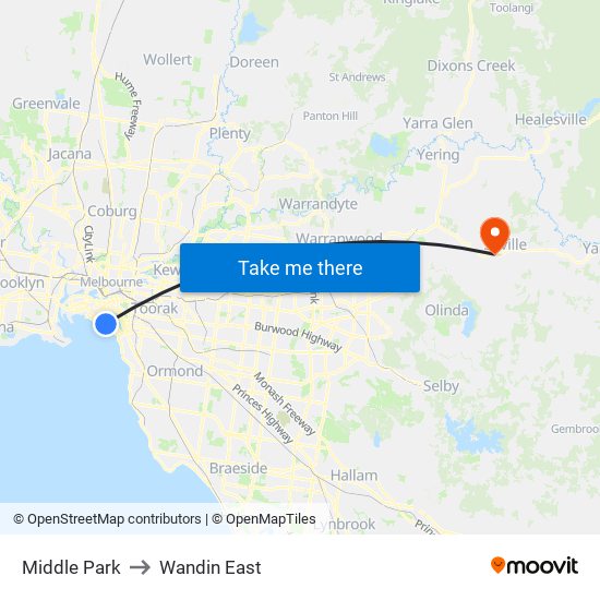 Middle Park to Wandin East map