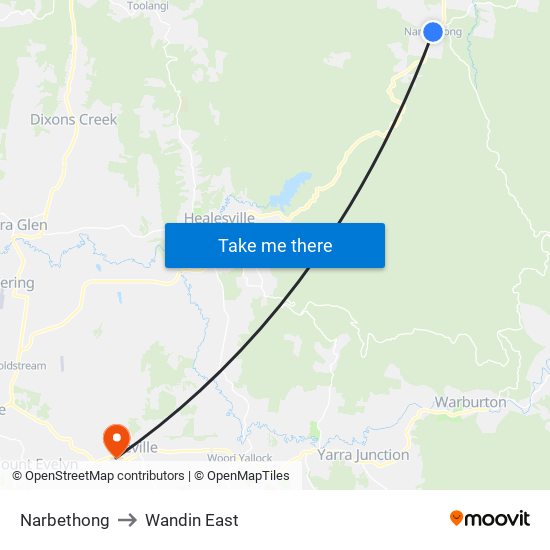 Narbethong to Wandin East map