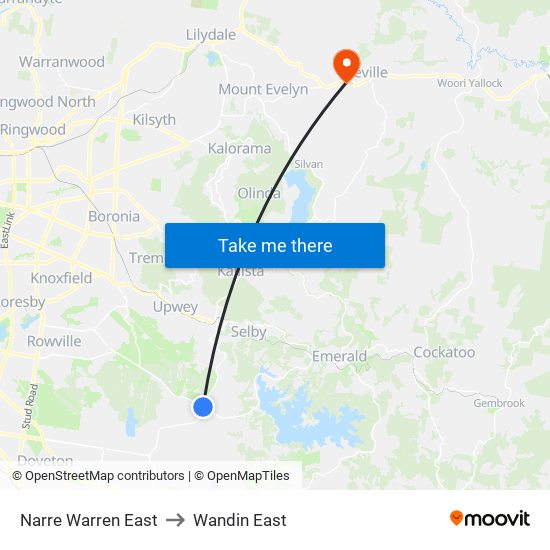 Narre Warren East to Wandin East map