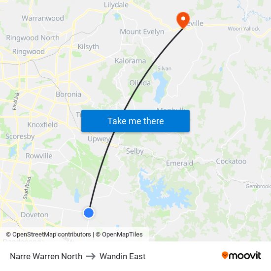 Narre Warren North to Wandin East map