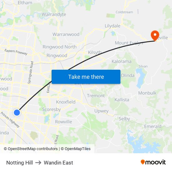 Notting Hill to Wandin East map