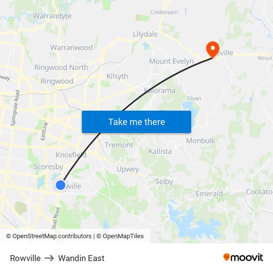 Rowville to Wandin East map