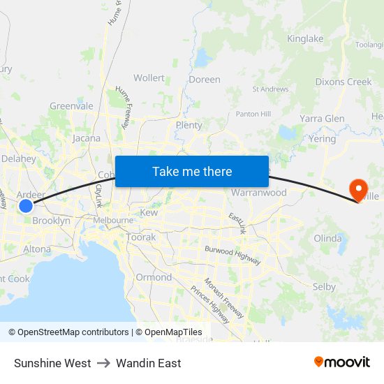 Sunshine West to Wandin East map