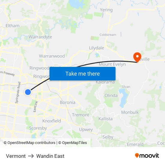 Vermont to Wandin East map