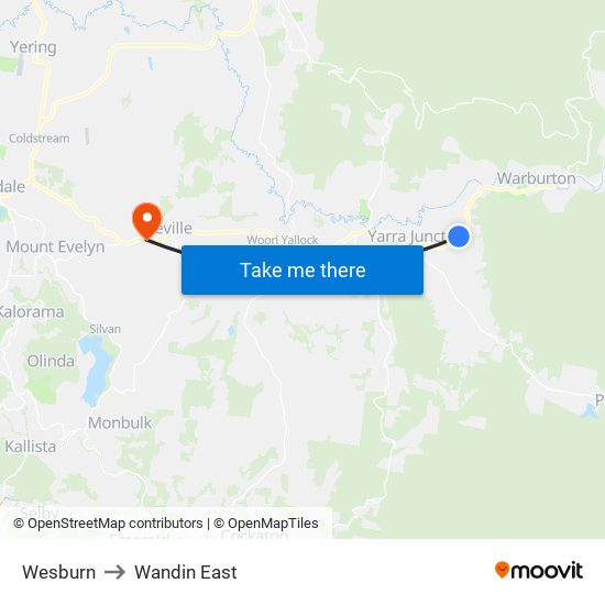 Wesburn to Wandin East map