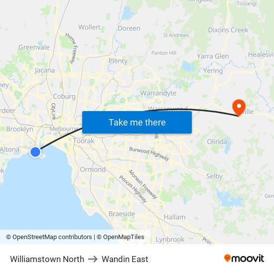 Williamstown North to Wandin East map