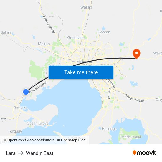 Lara to Wandin East map