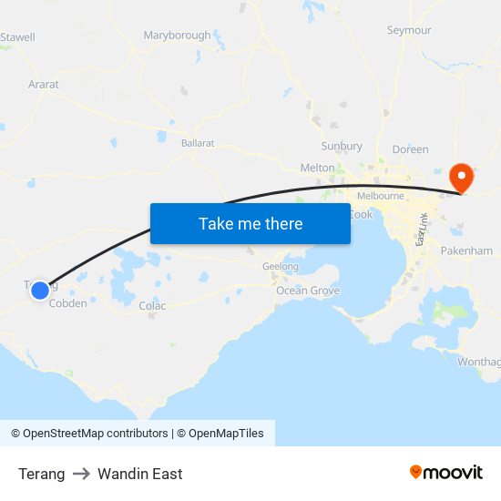 Terang to Wandin East map