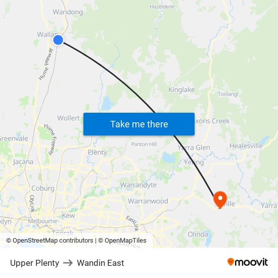 Upper Plenty to Wandin East map