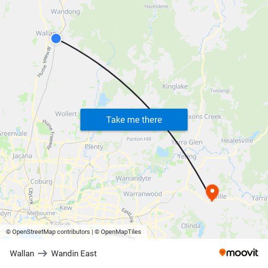 Wallan to Wandin East map