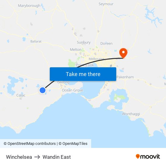 Winchelsea to Wandin East map