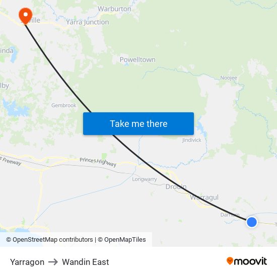 Yarragon to Wandin East map