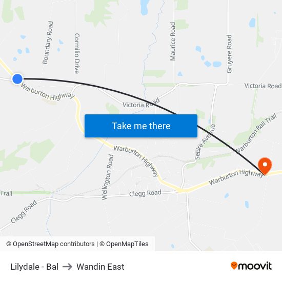 Lilydale - Bal to Wandin East map