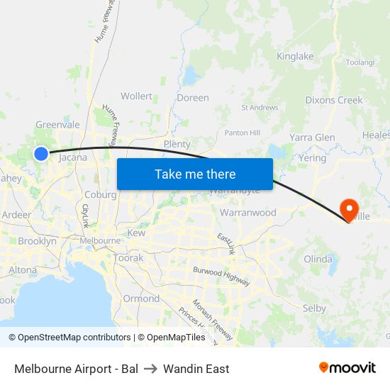 Melbourne Airport - Bal to Wandin East map