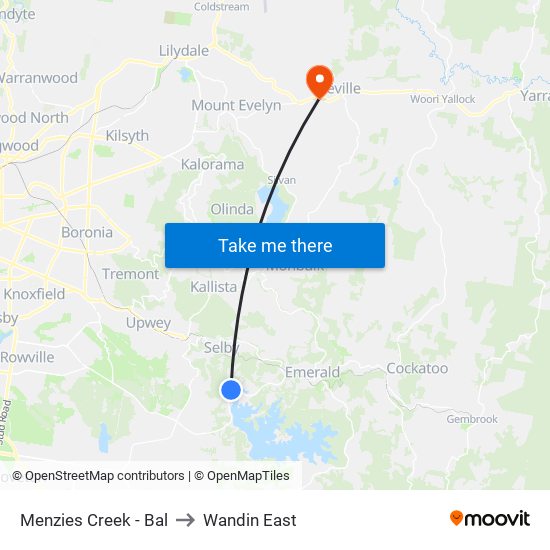 Menzies Creek - Bal to Wandin East map