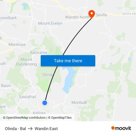 Olinda - Bal to Wandin East map