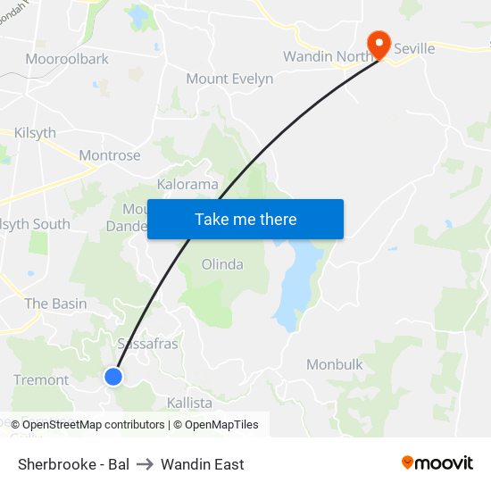 Sherbrooke - Bal to Wandin East map