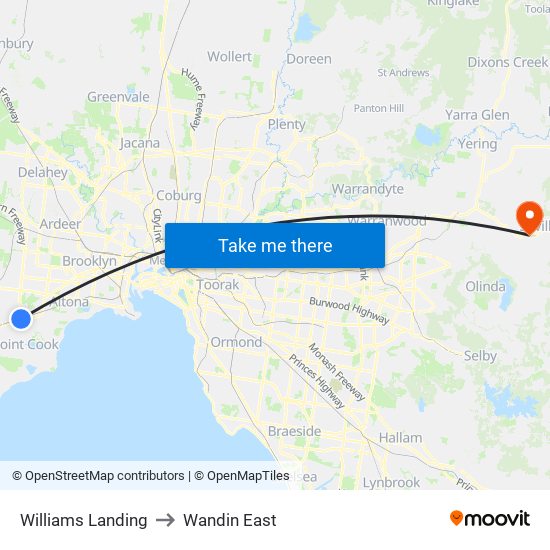 Williams Landing to Wandin East map