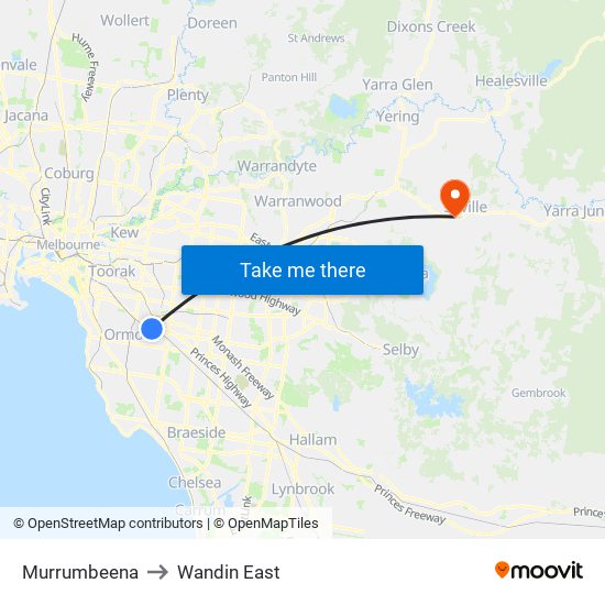 Murrumbeena to Wandin East map