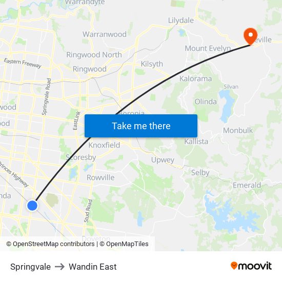 Springvale to Wandin East map