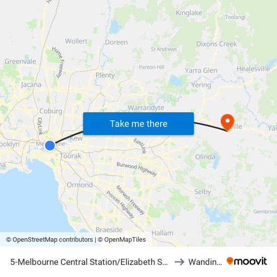 5-Melbourne Central Station/Elizabeth St (Melbourne City) to Wandin East map