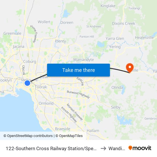 122-Southern Cross Railway Station/Spencer St (Melbourne City) to Wandin East map