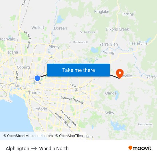 Alphington to Wandin North map