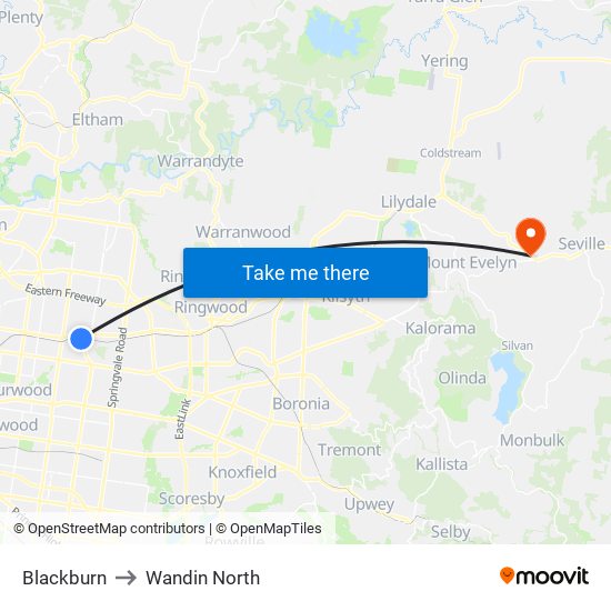 Blackburn to Wandin North map