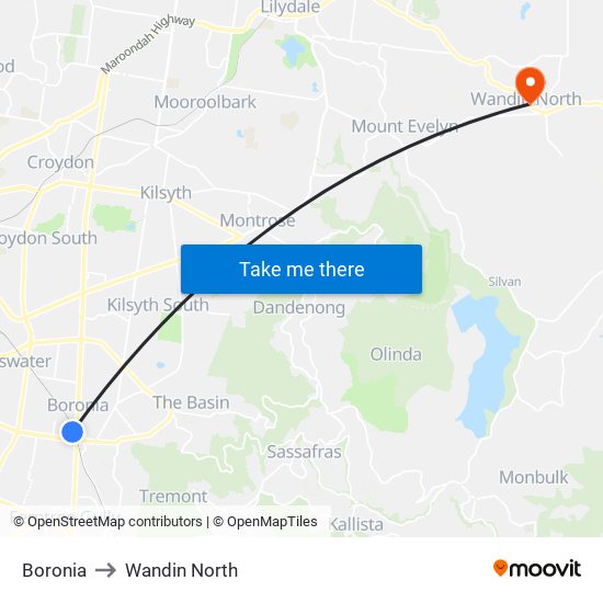 Boronia to Wandin North map