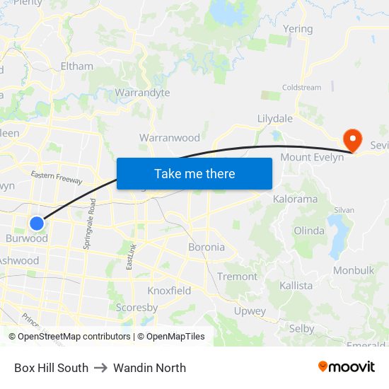 Box Hill South to Wandin North map