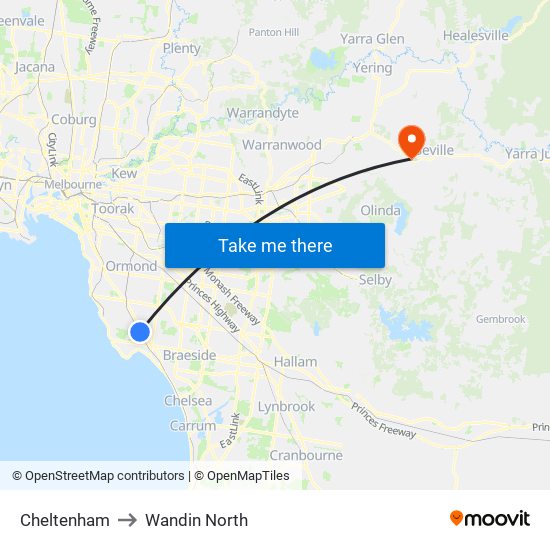 Cheltenham to Wandin North map