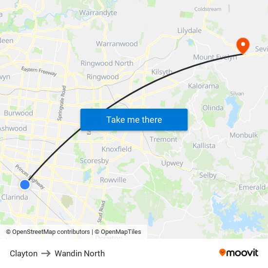 Clayton to Wandin North map