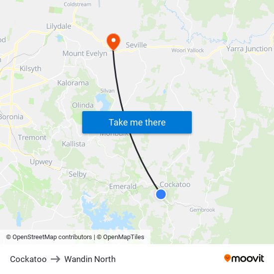 Cockatoo to Wandin North map