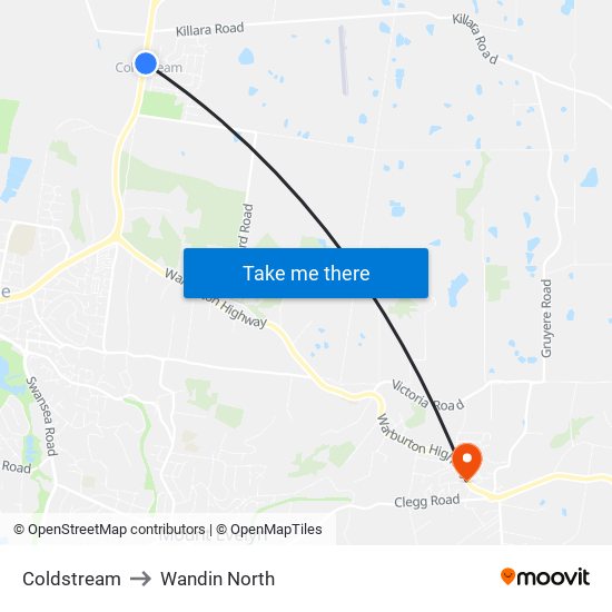 Coldstream to Wandin North map