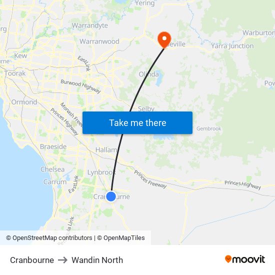 Cranbourne to Wandin North map