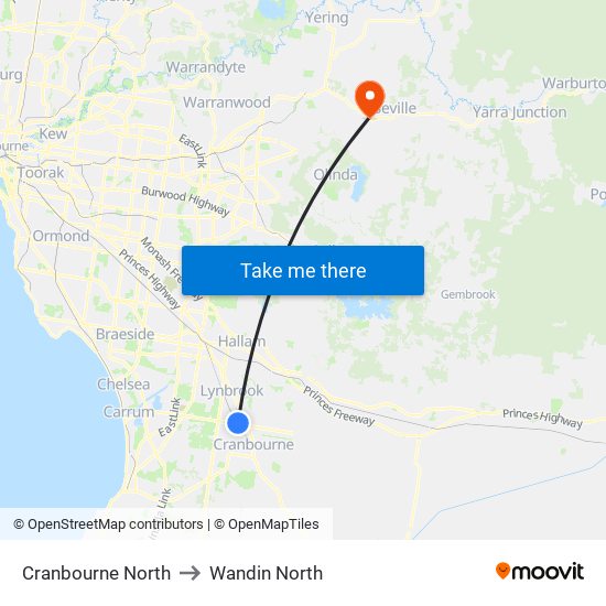 Cranbourne North to Wandin North map