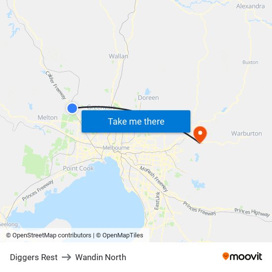 Diggers Rest to Wandin North map