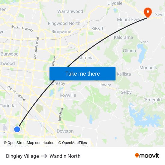 Dingley Village to Wandin North map