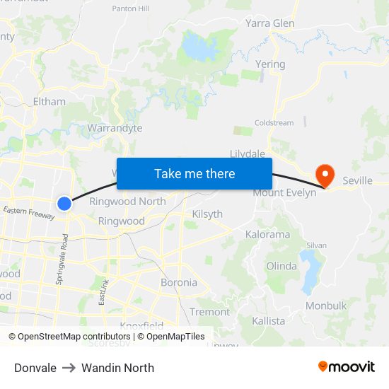 Donvale to Wandin North map