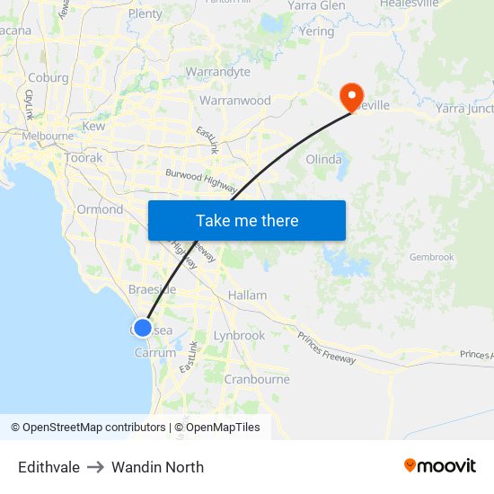 Edithvale to Wandin North map