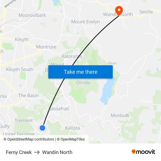 Ferny Creek to Wandin North map