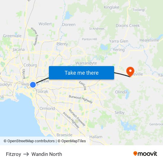 Fitzroy to Wandin North map